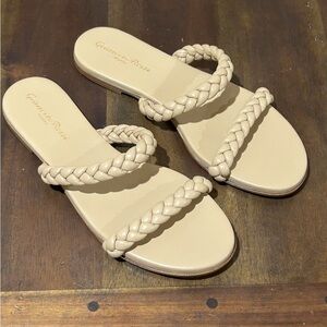Gianvito Rossi Cream Braided Slide Sandals